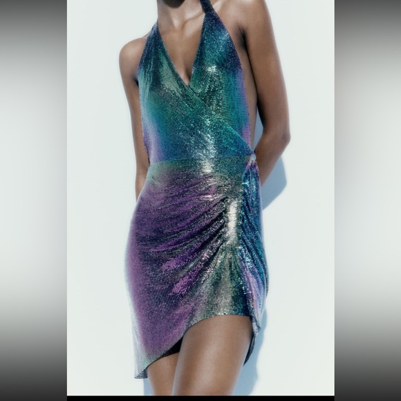 NWT Zara SHINY HALTER DRESS - Picture 2 of 10